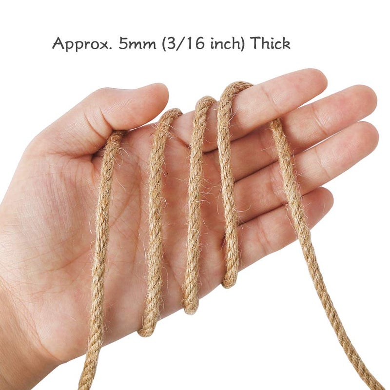 Tenn Well 5mm Jute Rope, 100 Feet 4Ply Twisted Heavy Duty and Thick Twine Rope for Gardening, Crafting, Bundling, Cat Scratching Post, Home Decor, Christmas Decorations - Image 3